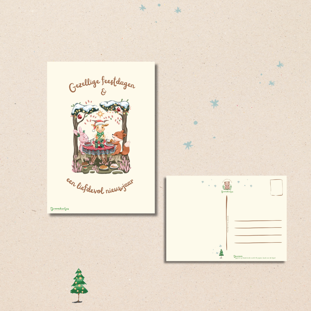 Droomdiertjes Kerstkaarten – Set van 12 (4 ontwerpen)