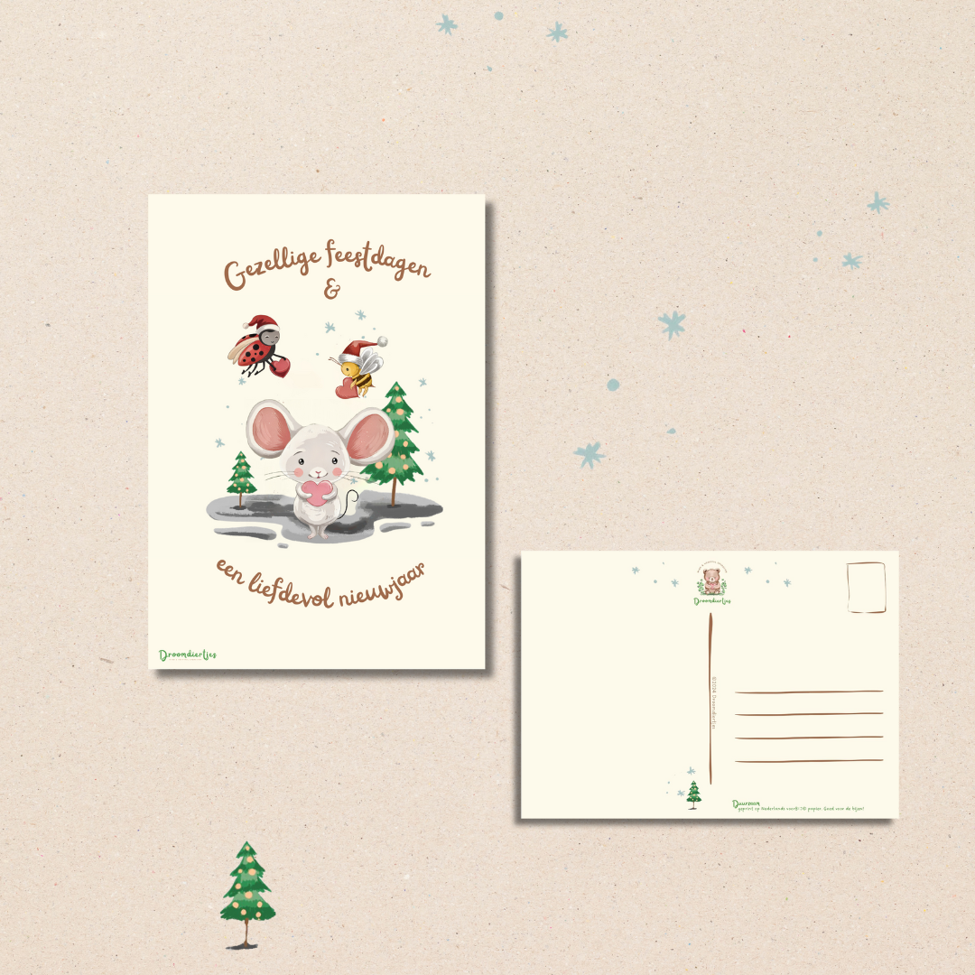 Droomdiertjes Kerstkaarten – Set van 12 (4 ontwerpen)