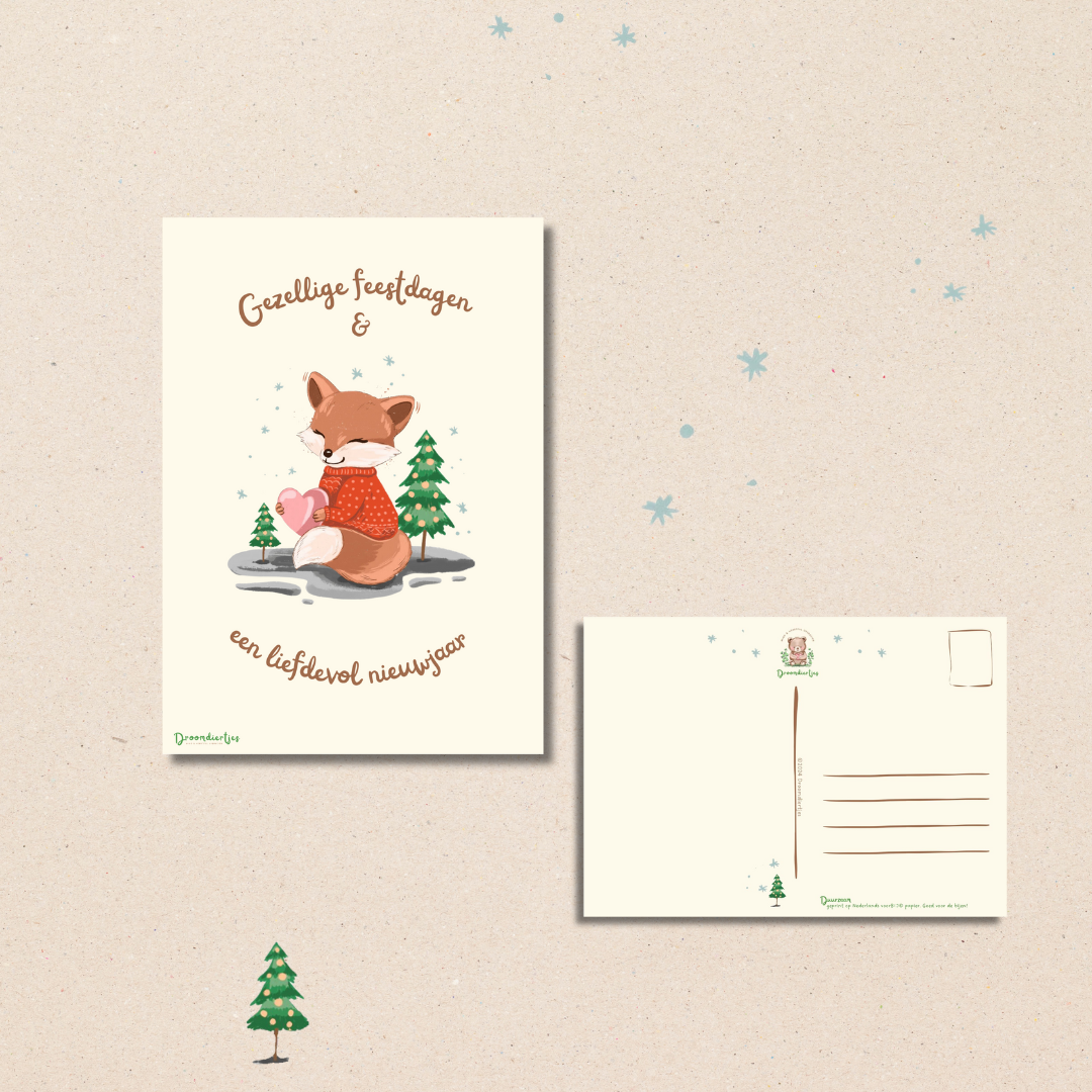 Droomdiertjes Kerstkaarten – Set van 12 (4 ontwerpen)