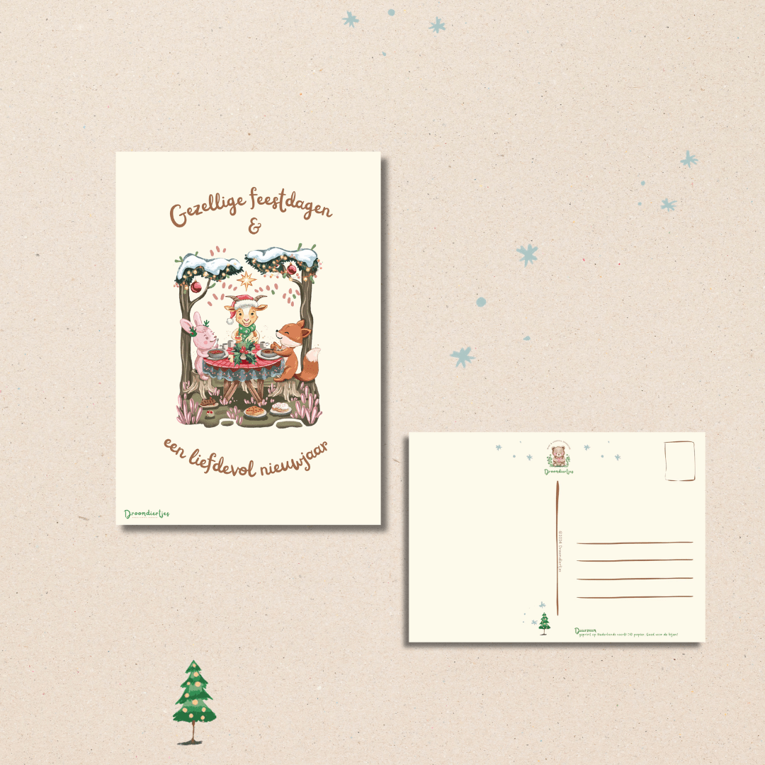 Droomdiertjes Kerstkaarten – Set van 12 (4 ontwerpen) - Droomdiertjes