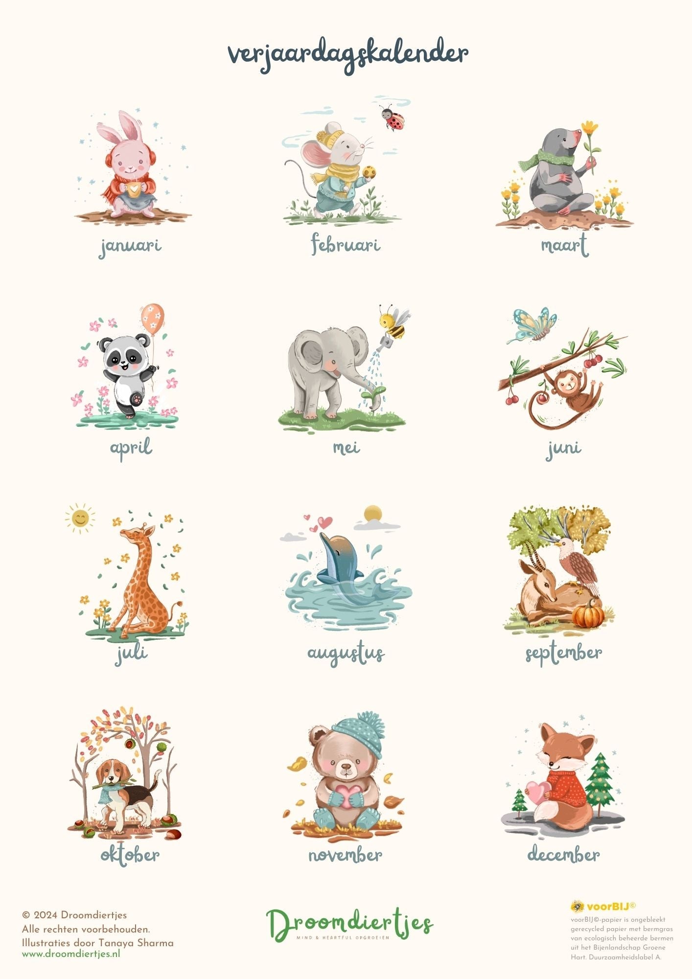 Verjaardagskalender - Droomdiertjes